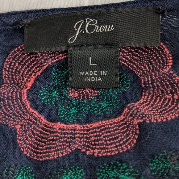 J. Crew Dress Large Blue Embroidered Beach Tunic Cover-up Tassels Linen-Blend - Picture 6 of 16